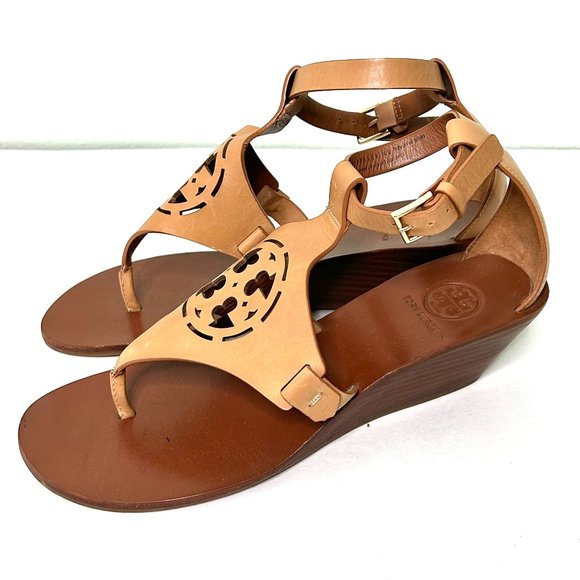 Tory Burch Zoey Wedge in Sand Tan Leather Size 6.5 - Picture 3 of 11